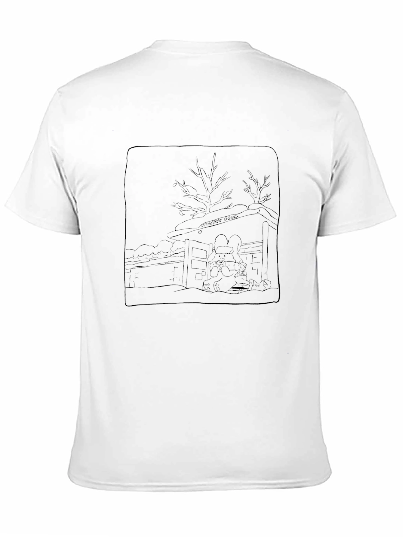 Line Art Cabin Graphic Tee - Black