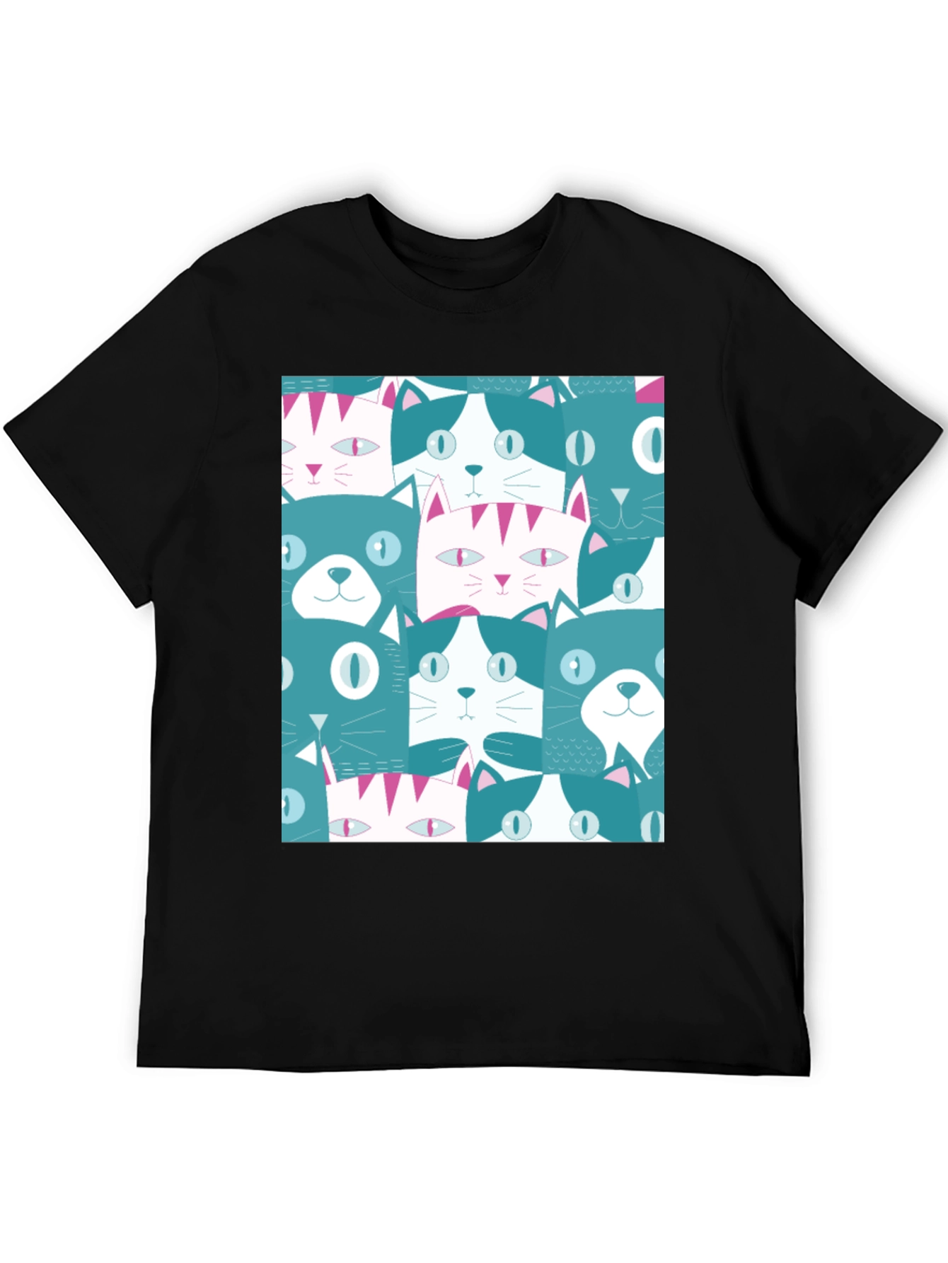 Cool Cats Pattern Black T-Shirt