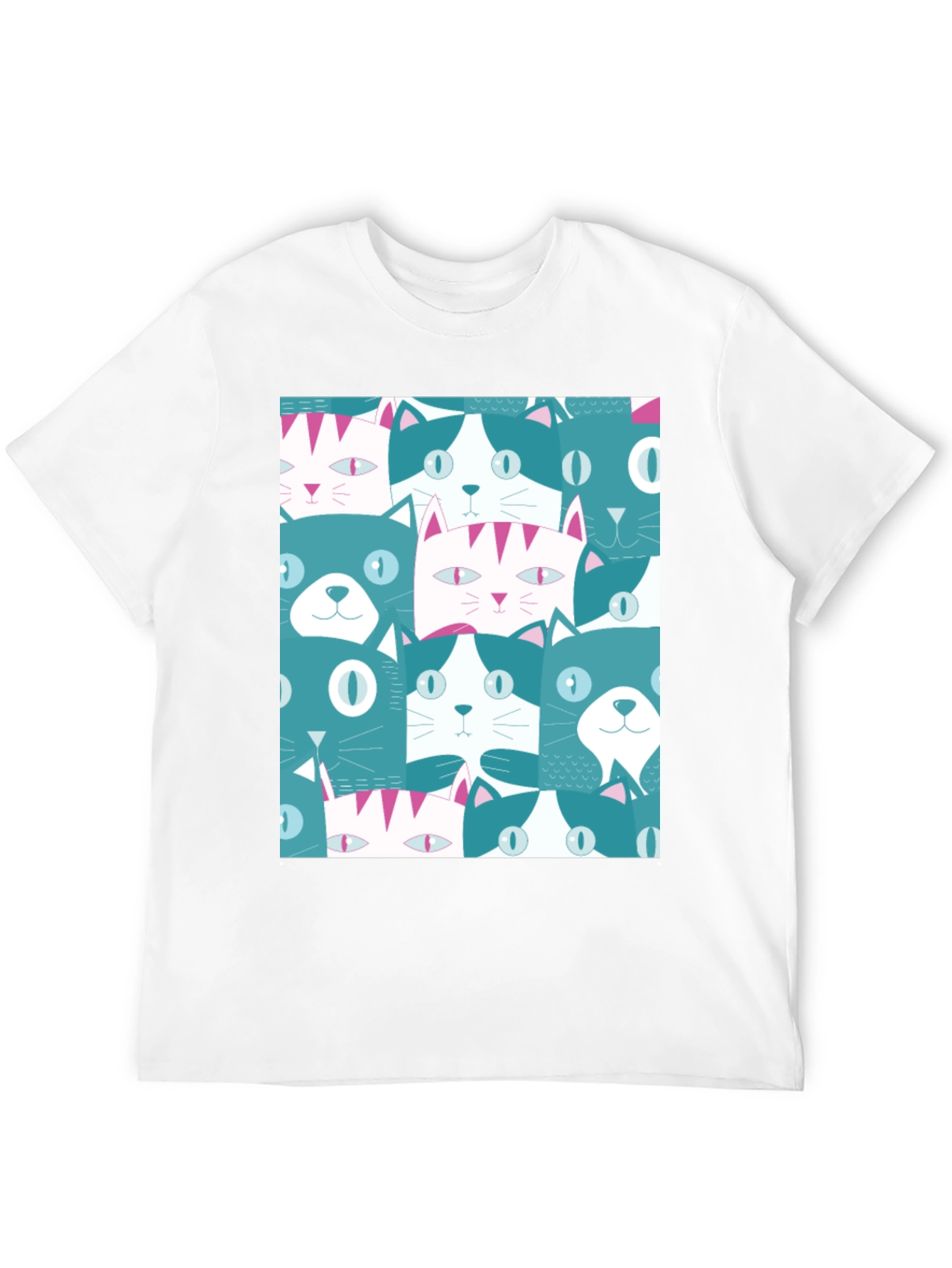 Cool Cats Pattern Black T-Shirt
