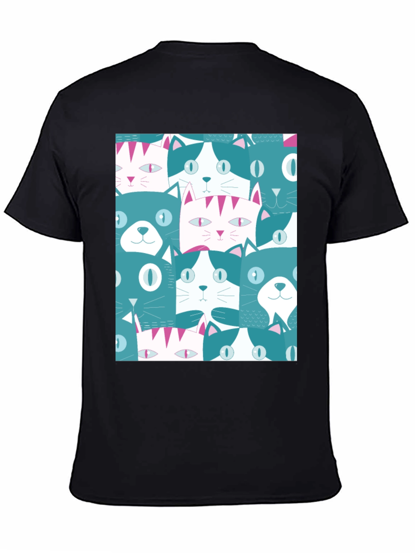 Cool Cats Pattern Black T-Shirt