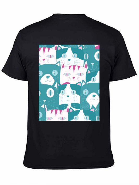 Cool Cats Pattern Black T-Shirt