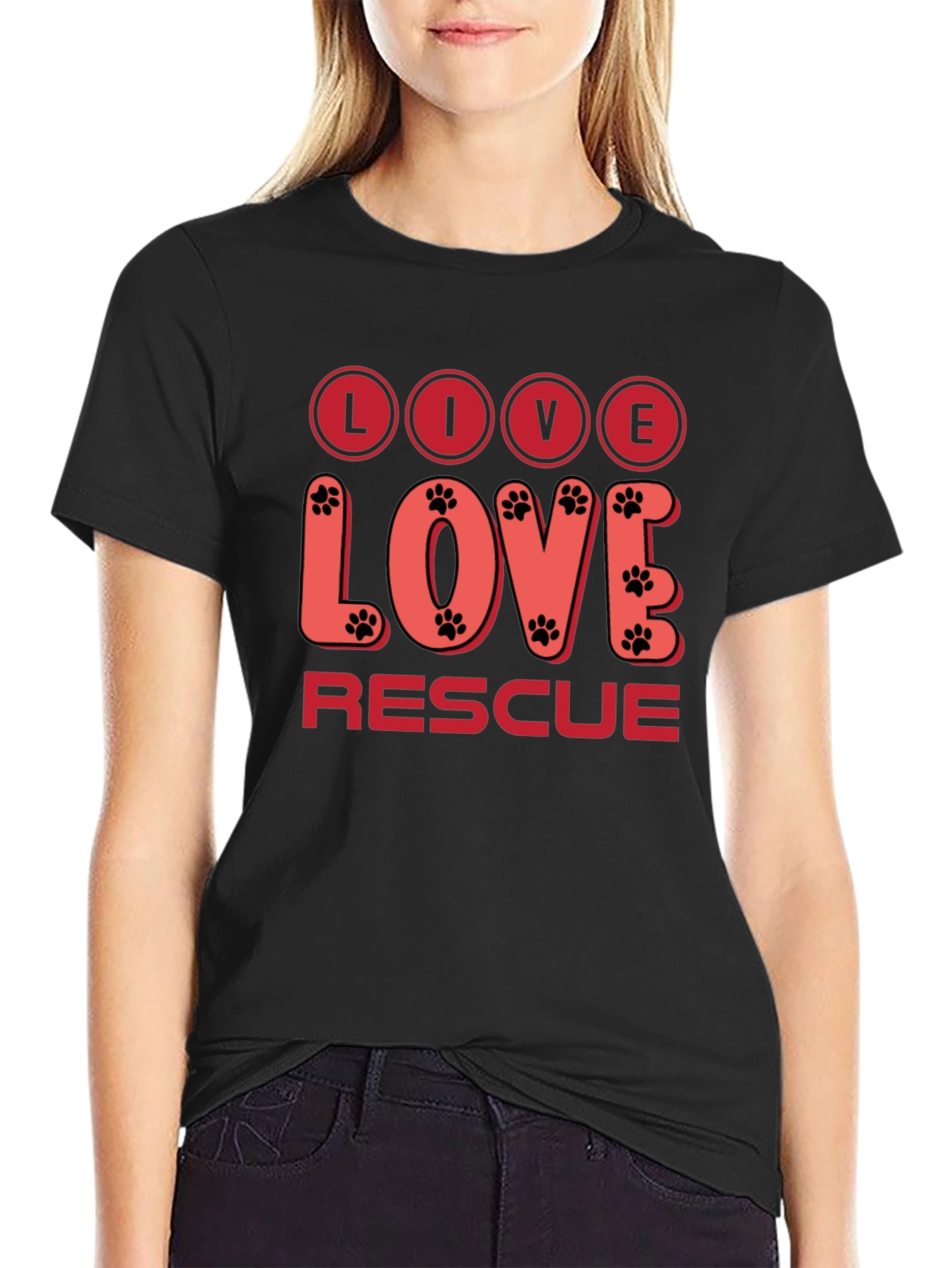 Live Love Rescue T-Shirt - Paw Print Design