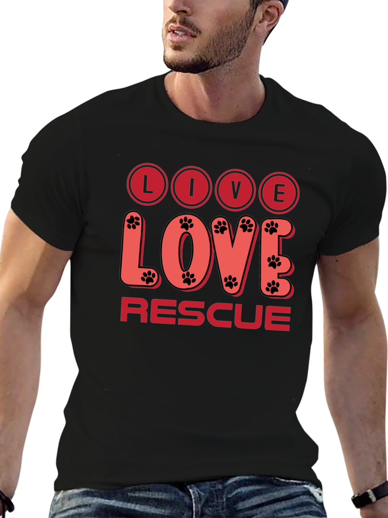Live Love Rescue T-Shirt - Paw Print Design