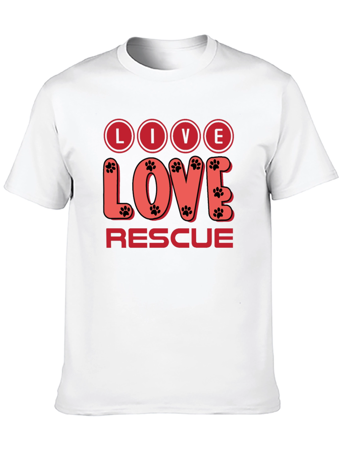 Live Love Rescue T-Shirt - Paw Print Design