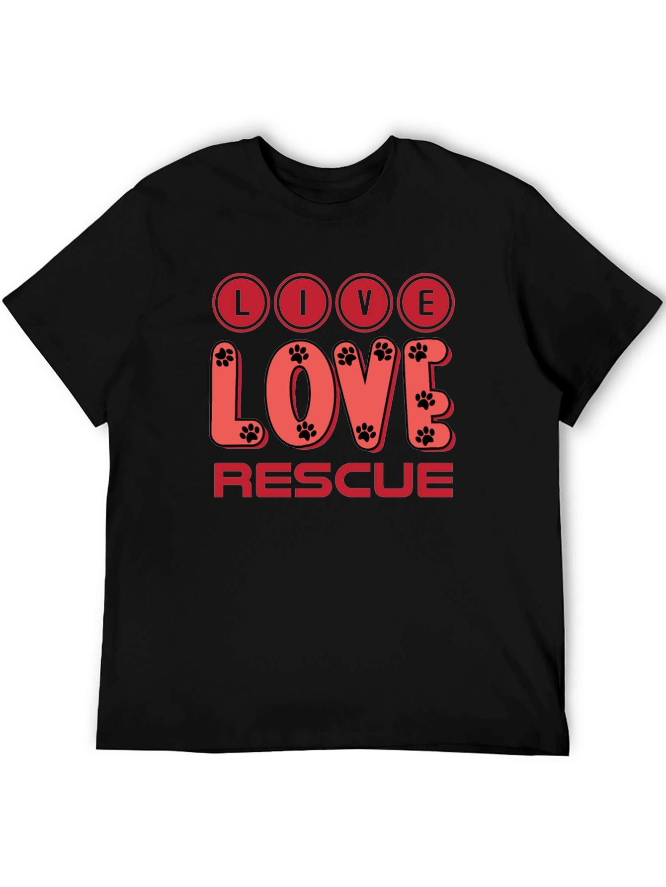 Live Love Rescue T-Shirt - Paw Print Design