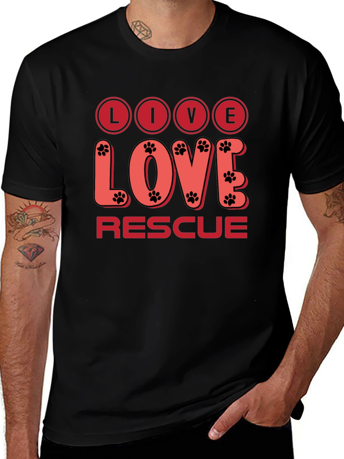 Live Love Rescue T-Shirt - Paw Print Design