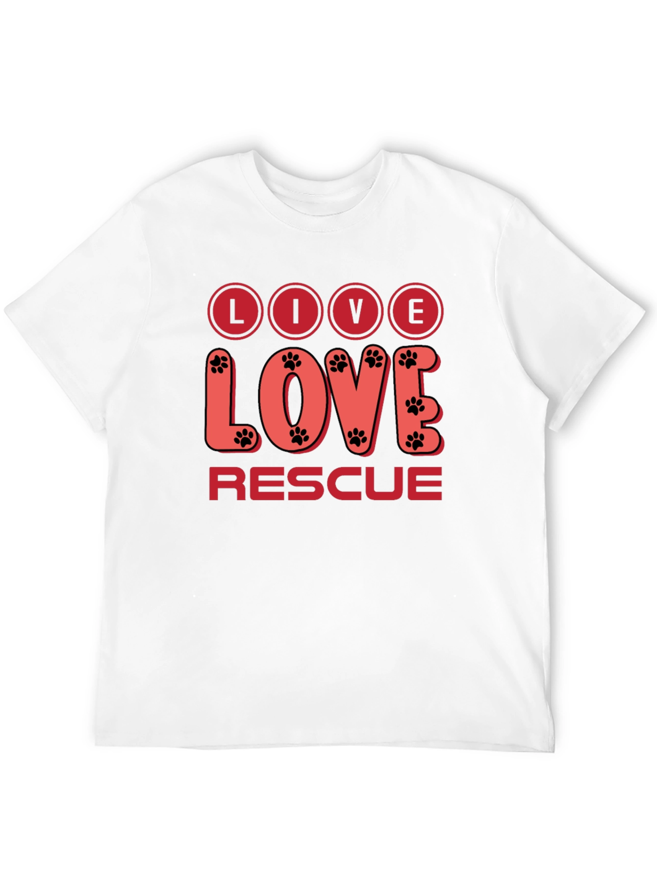 Live Love Rescue T-Shirt - Paw Print Design