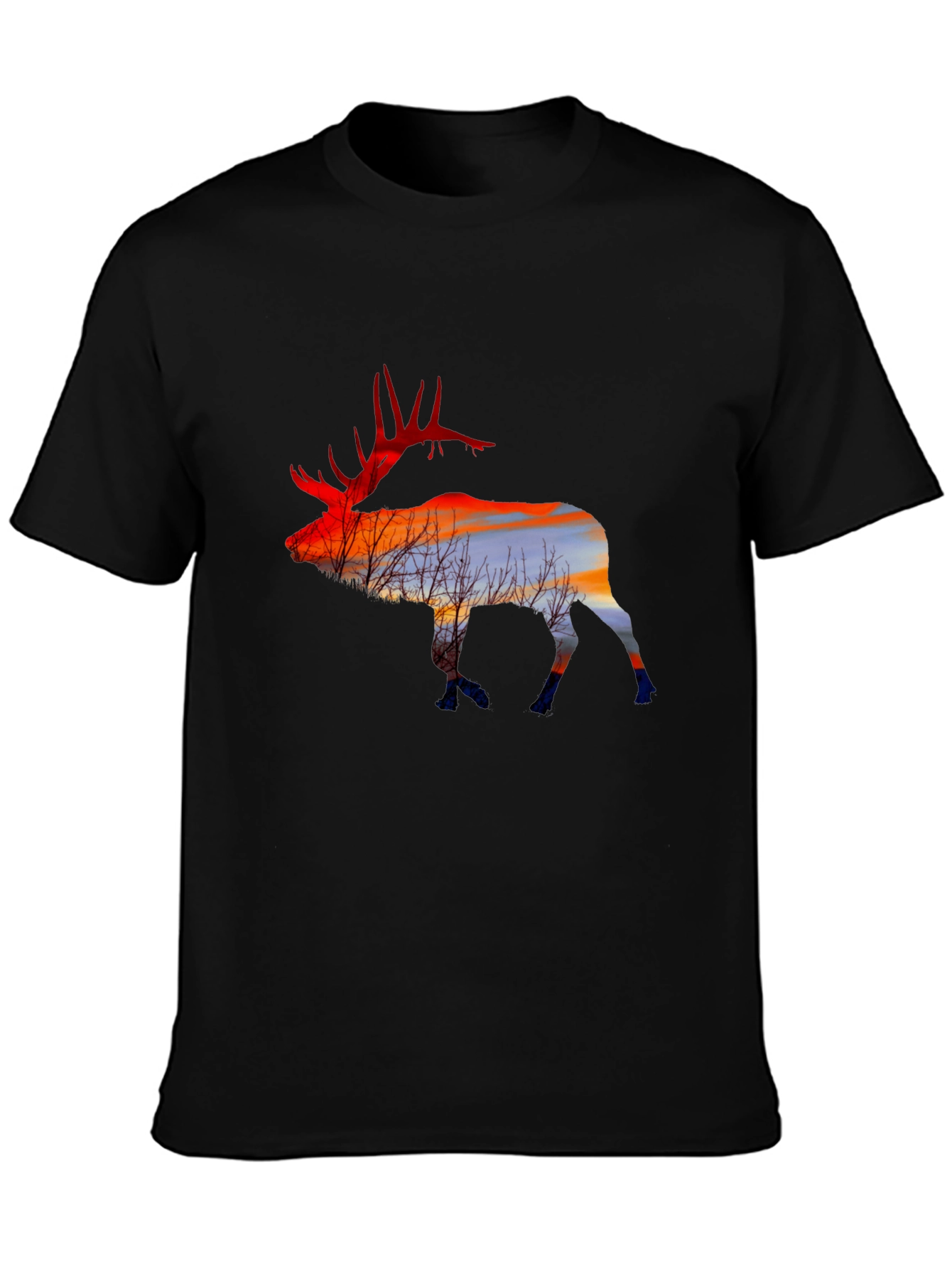 Elk Silhouette Sunset Graphic Tee - Black