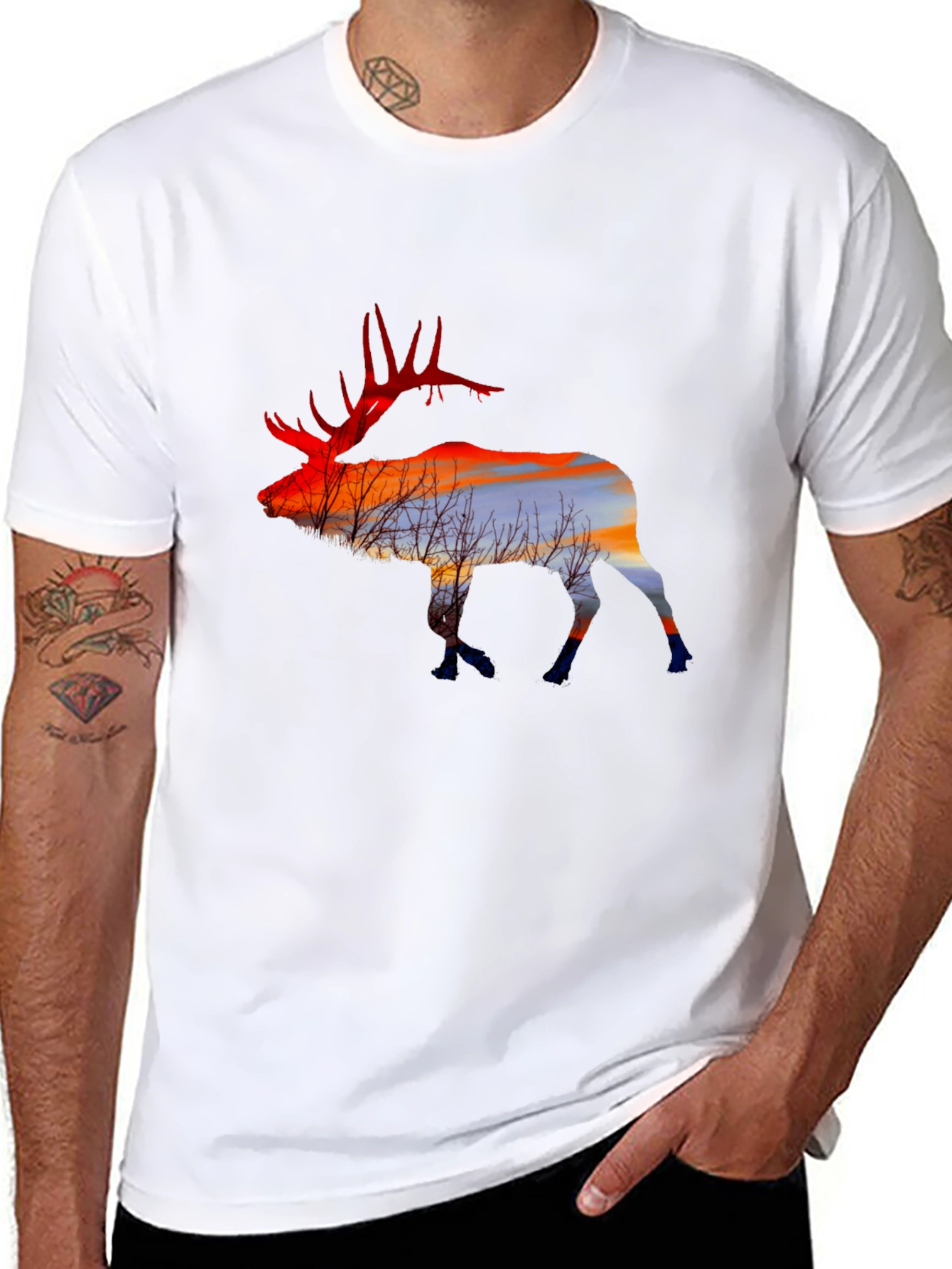 Elk Silhouette Sunset Graphic Tee - Black