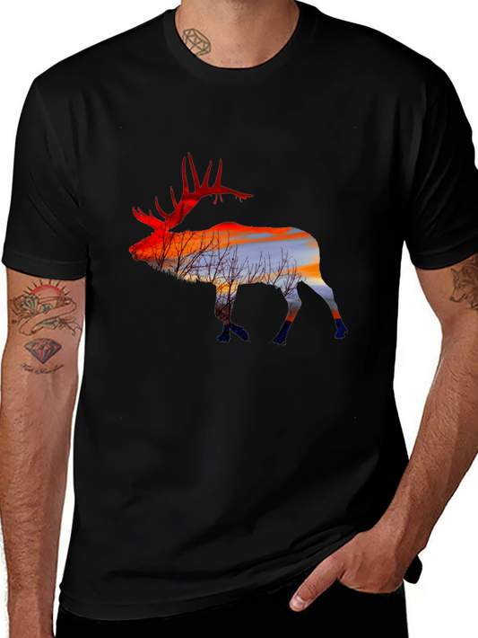 Elk Silhouette Sunset Graphic Tee - Black