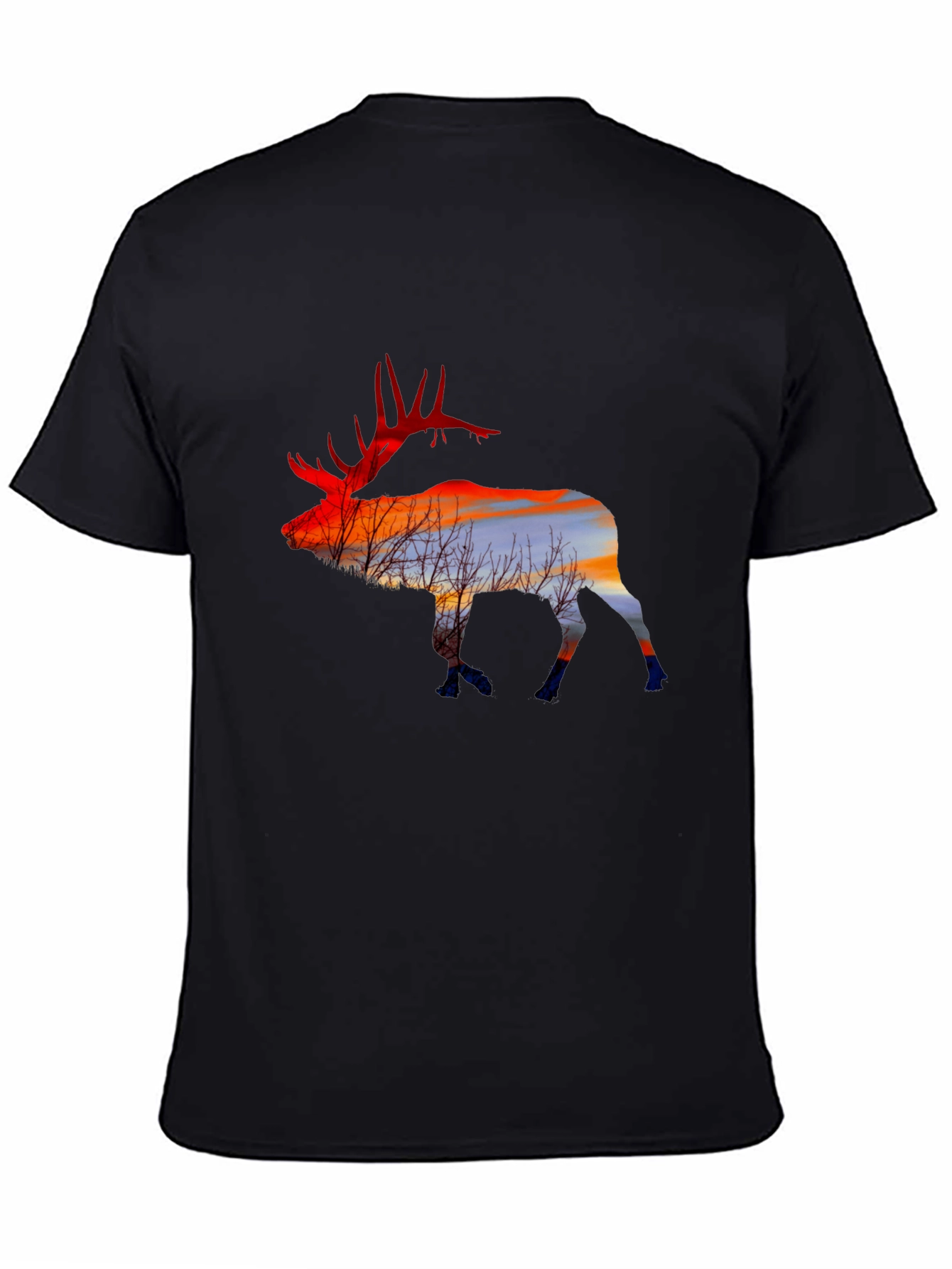 Elk Silhouette Sunset Graphic Tee - Black