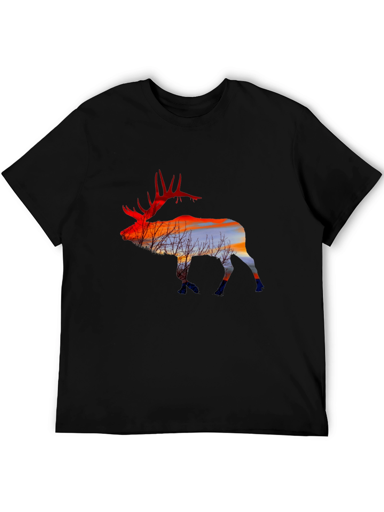 Elk Silhouette Sunset Graphic Tee - Black
