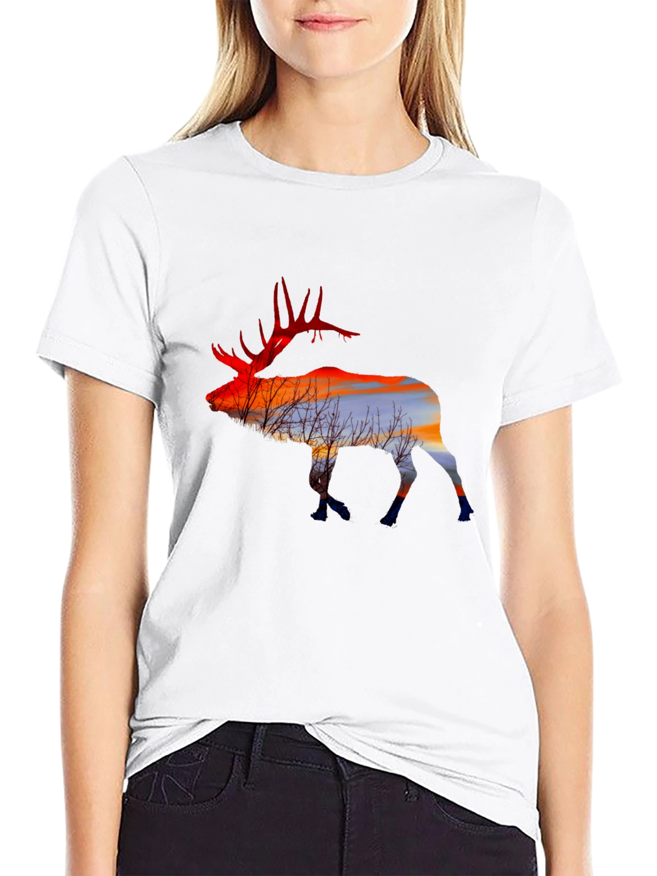 Elk Silhouette Sunset Graphic Tee - Black