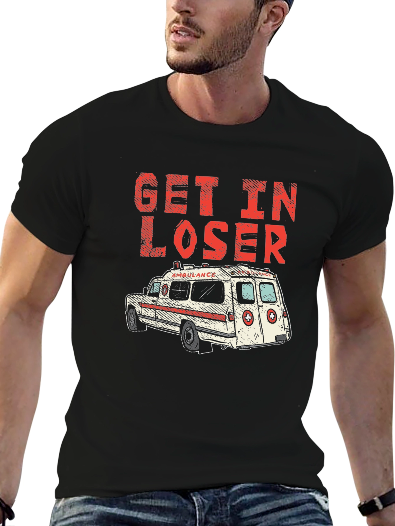 Get In Loser Ambulance Graphic T-Shirt