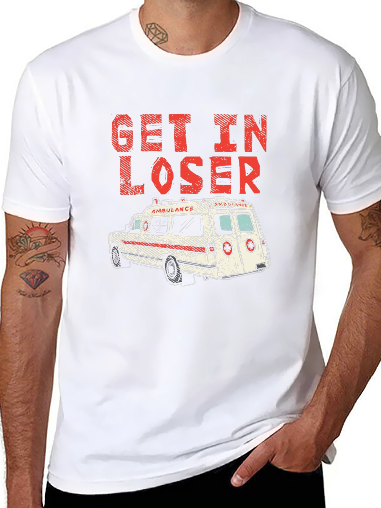 Get In Loser Ambulance Graphic T-Shirt