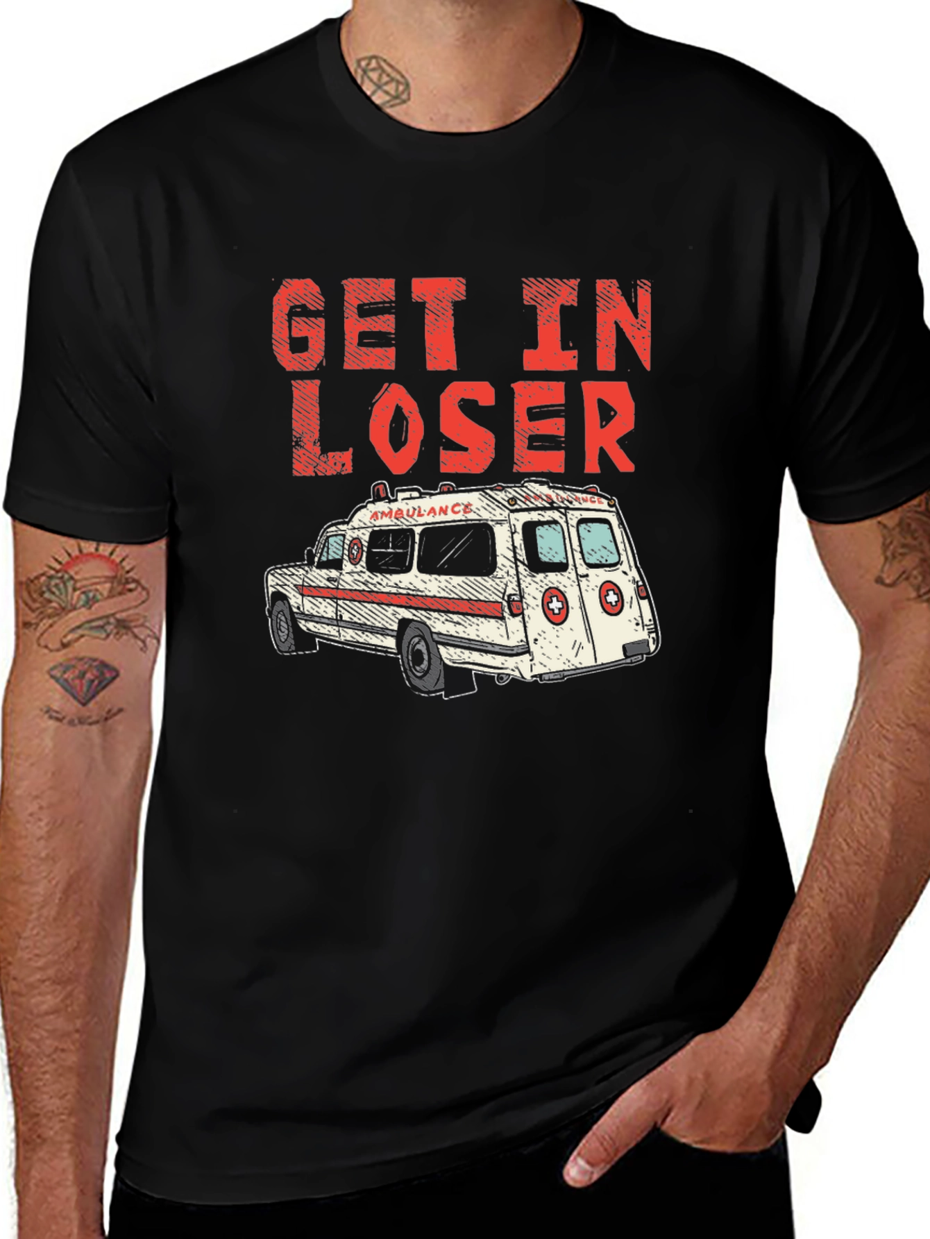 Get In Loser Ambulance Graphic T-Shirt
