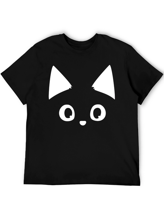 Cute Cat Face Graphic Tee - Black T-Shirt