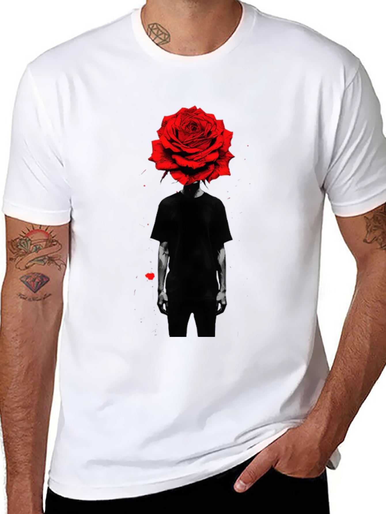 Rose Head Graphic Tee - Modern Black T-Shirt
