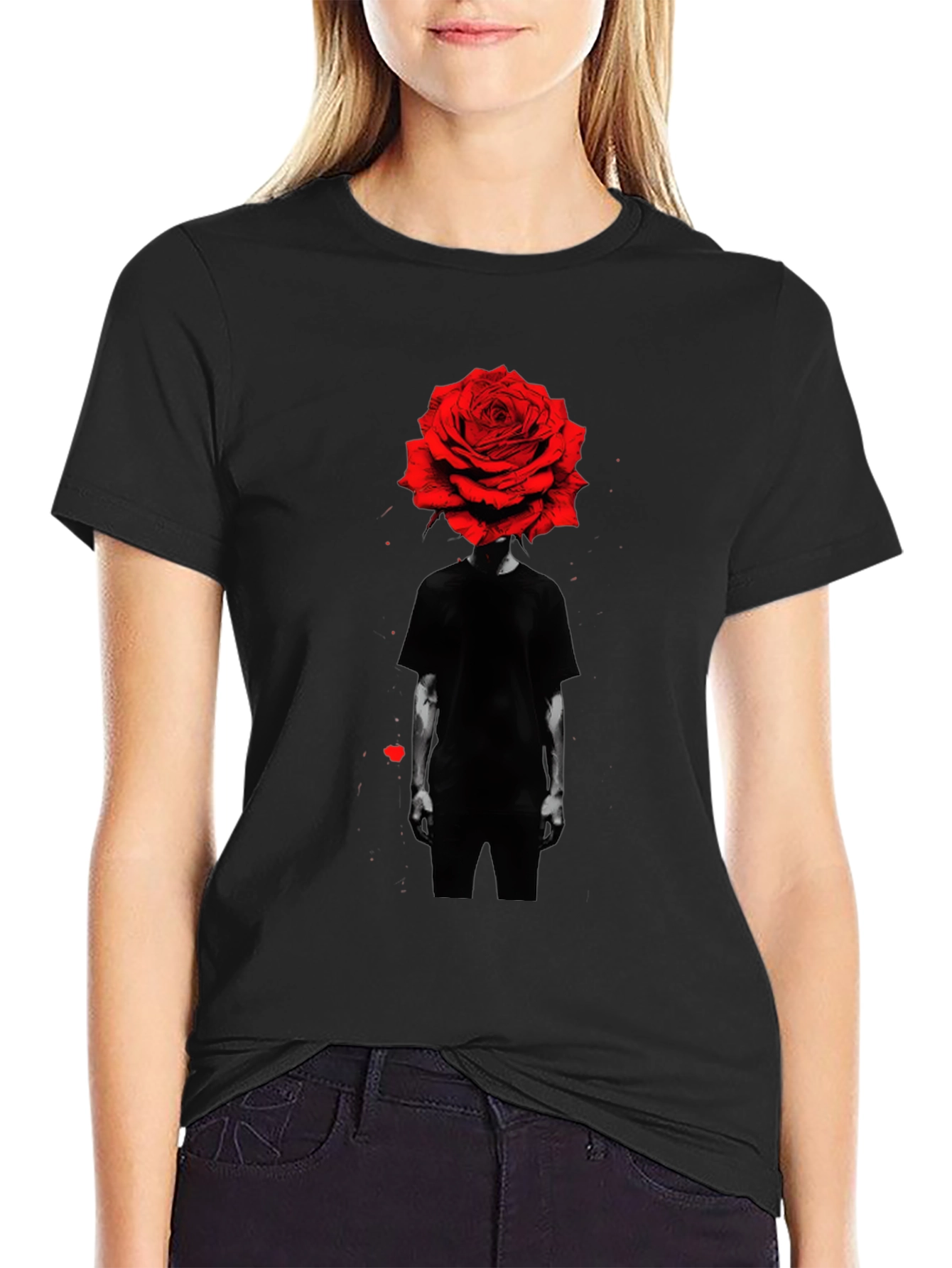Rose Head Graphic Tee - Modern Black T-Shirt