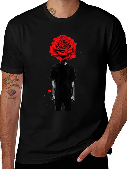 Rose Head Graphic Tee - Modern Black T-Shirt