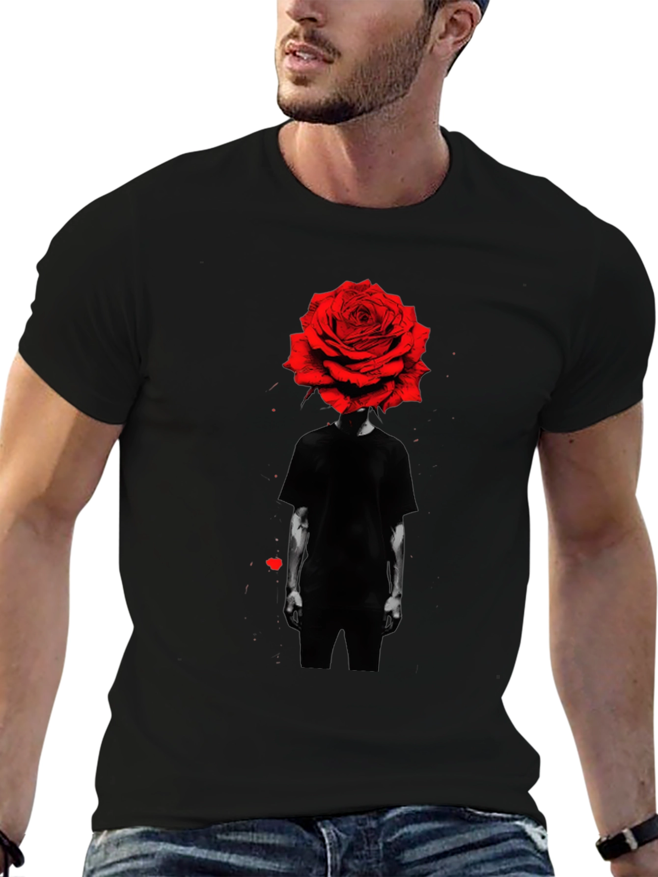 Rose Head Graphic Tee - Modern Black T-Shirt