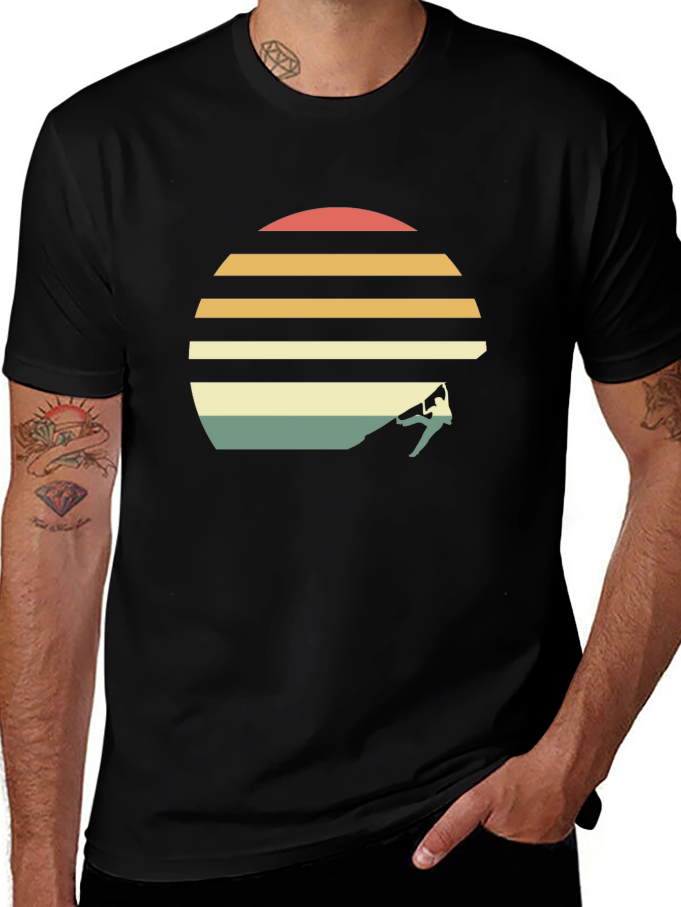 Retro Sunset Rock Climbing T-Shirt