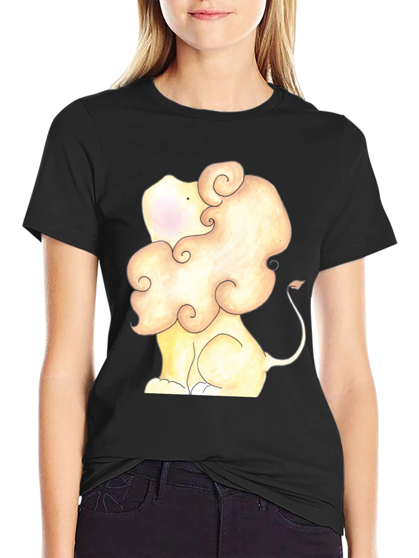 Lion Cartoon Graphic Tee - Soft Black T-Shirt