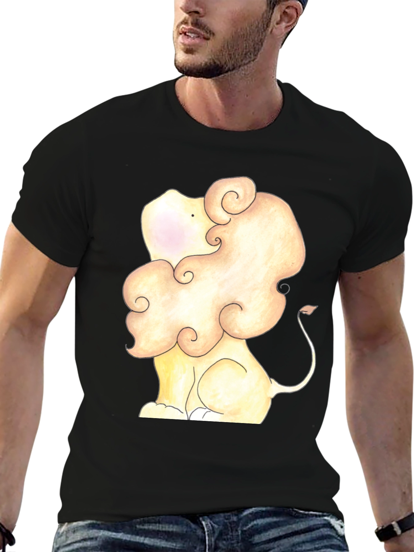 Lion Cartoon Graphic Tee - Soft Black T-Shirt