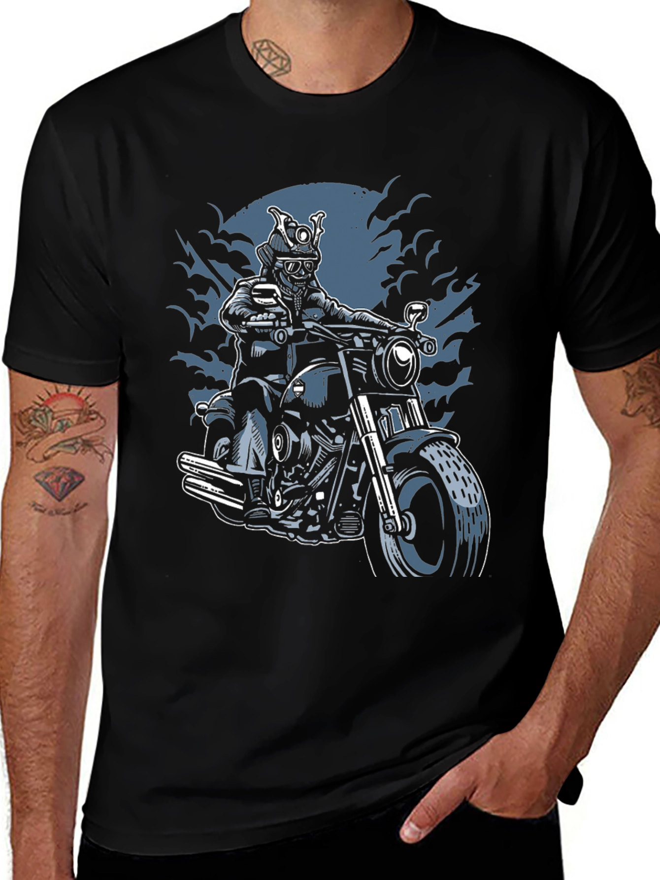 Samurai Biker Graphic T-Shirt - Black