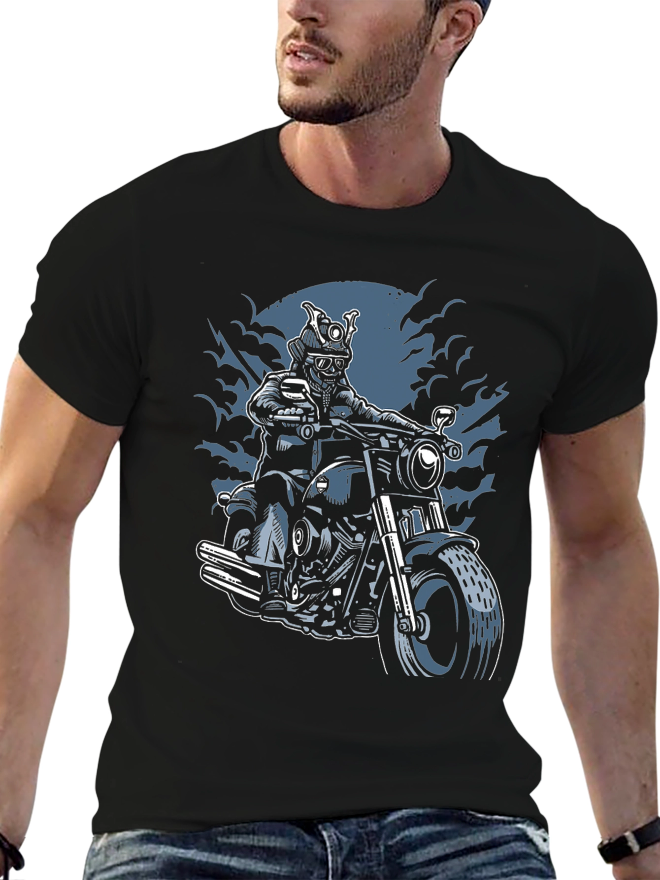 Samurai Biker Graphic T-Shirt - Black
