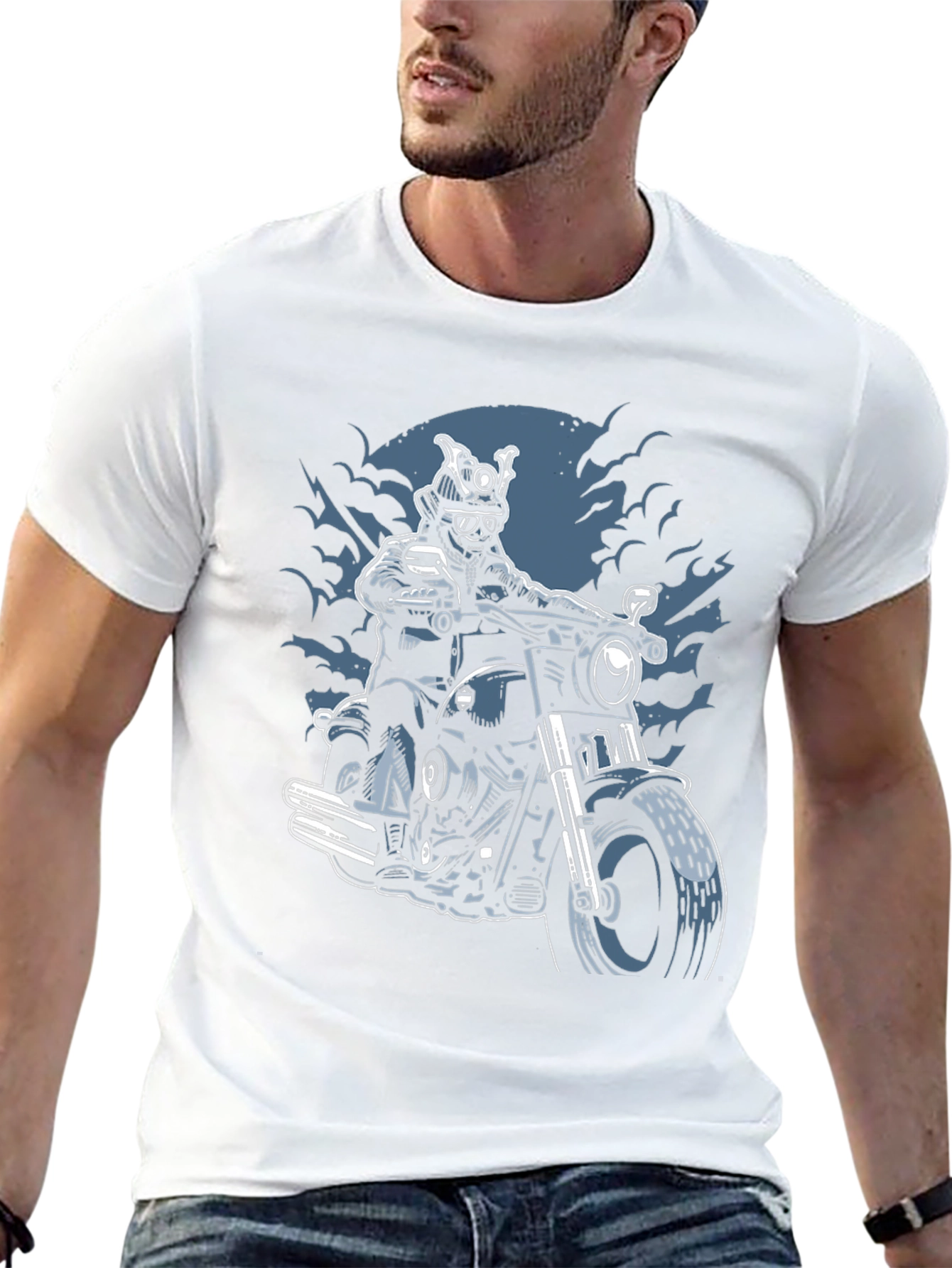 Samurai Biker Graphic T-Shirt - Black