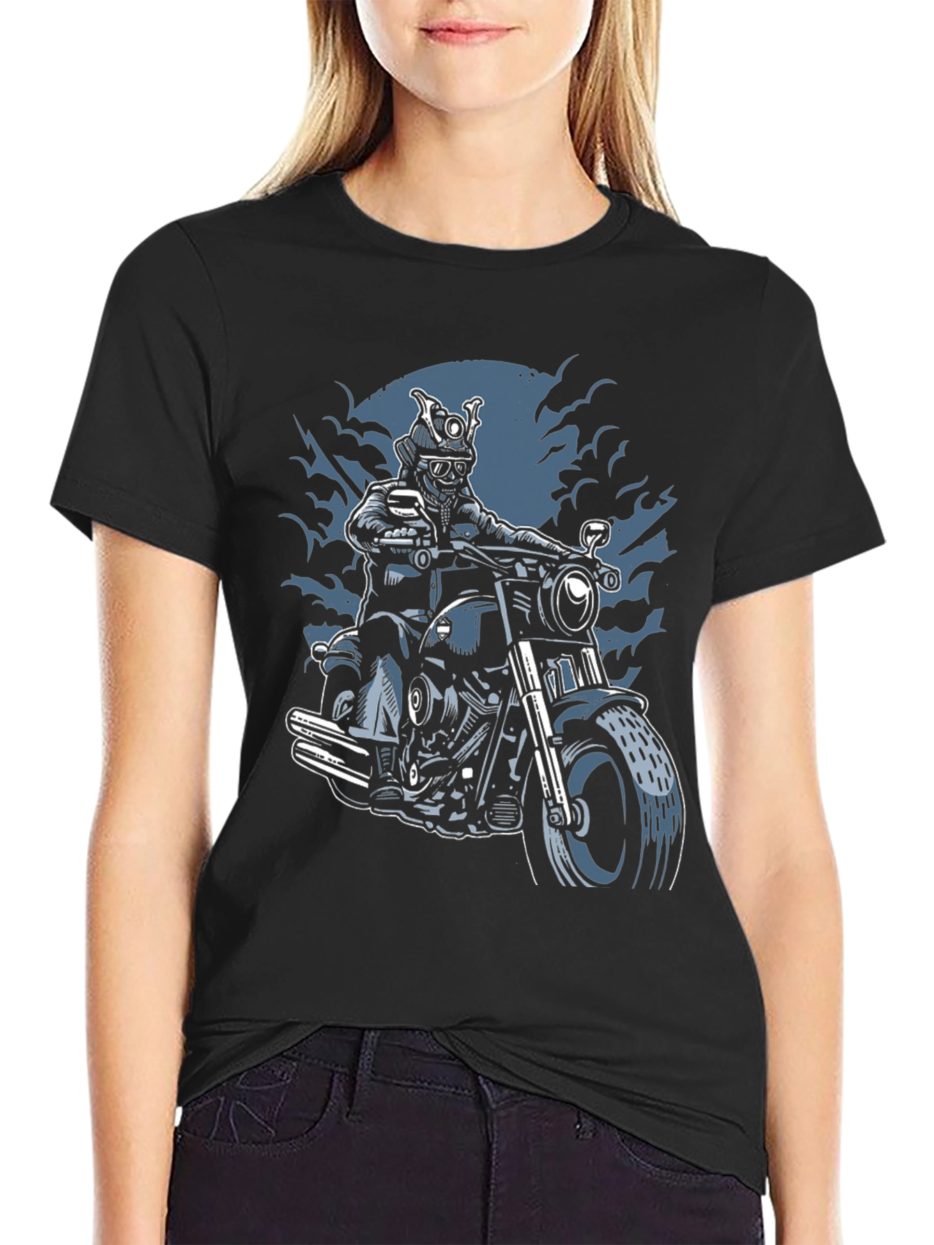 Samurai Biker Graphic T-Shirt - Black