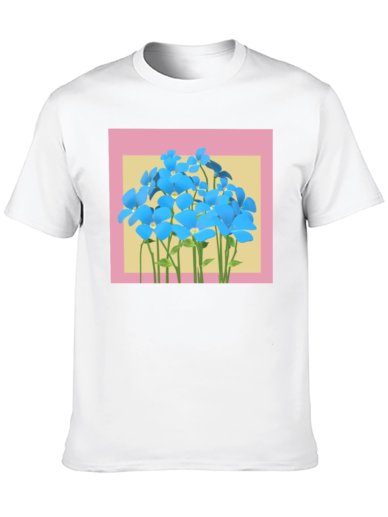 Floral Graphic T-Shirt: Blue Flowers on Black Tee