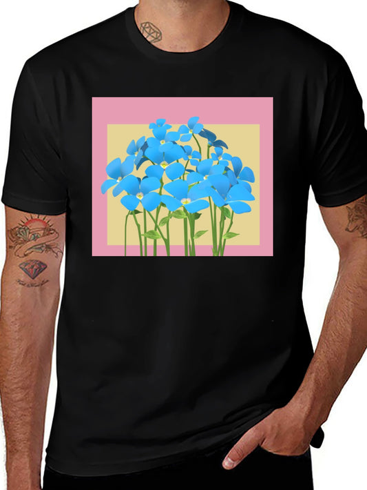 Floral Graphic T-Shirt: Blue Flowers on Black Tee