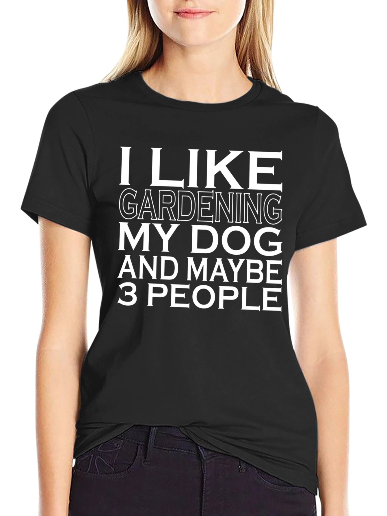 Gardening Dog & 3 People Black Graphic T-Shirt