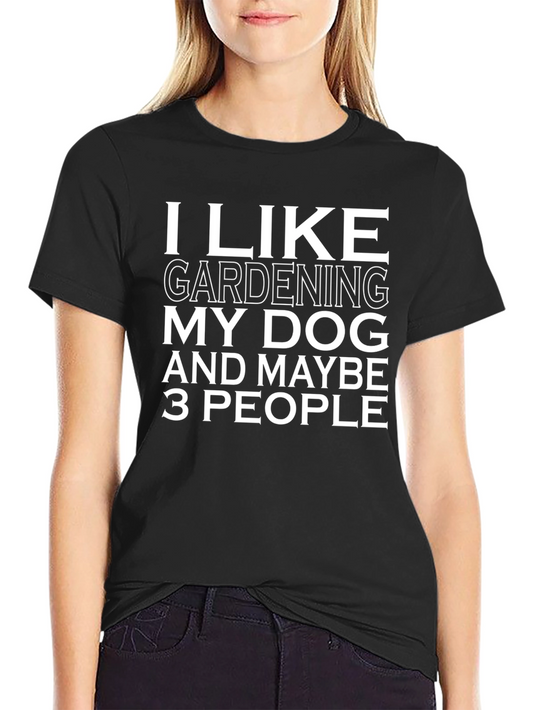 Gardening Dog & 3 People Black Graphic T-Shirt