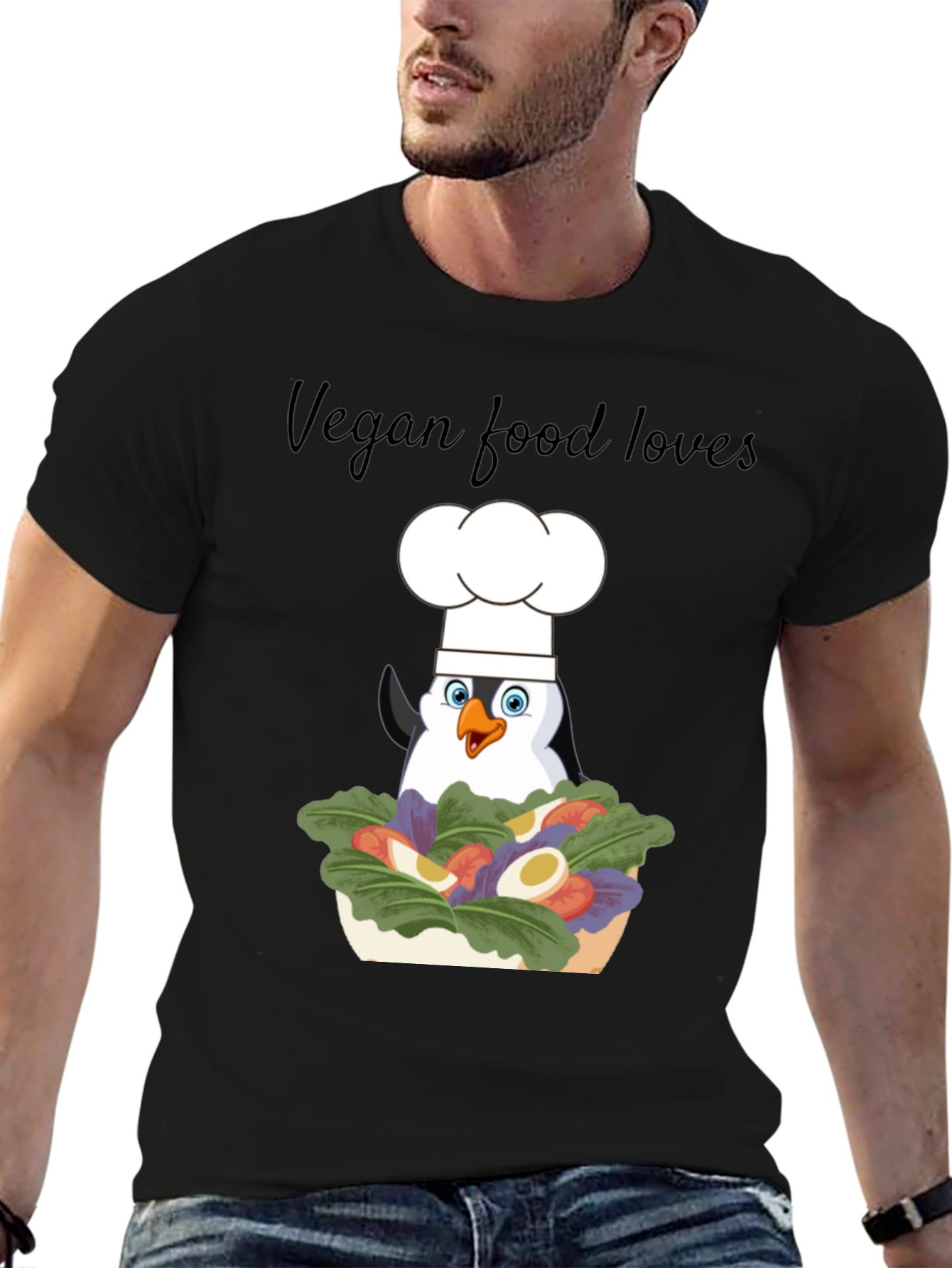 Vegan Penguin Chef Graphic T-Shirt