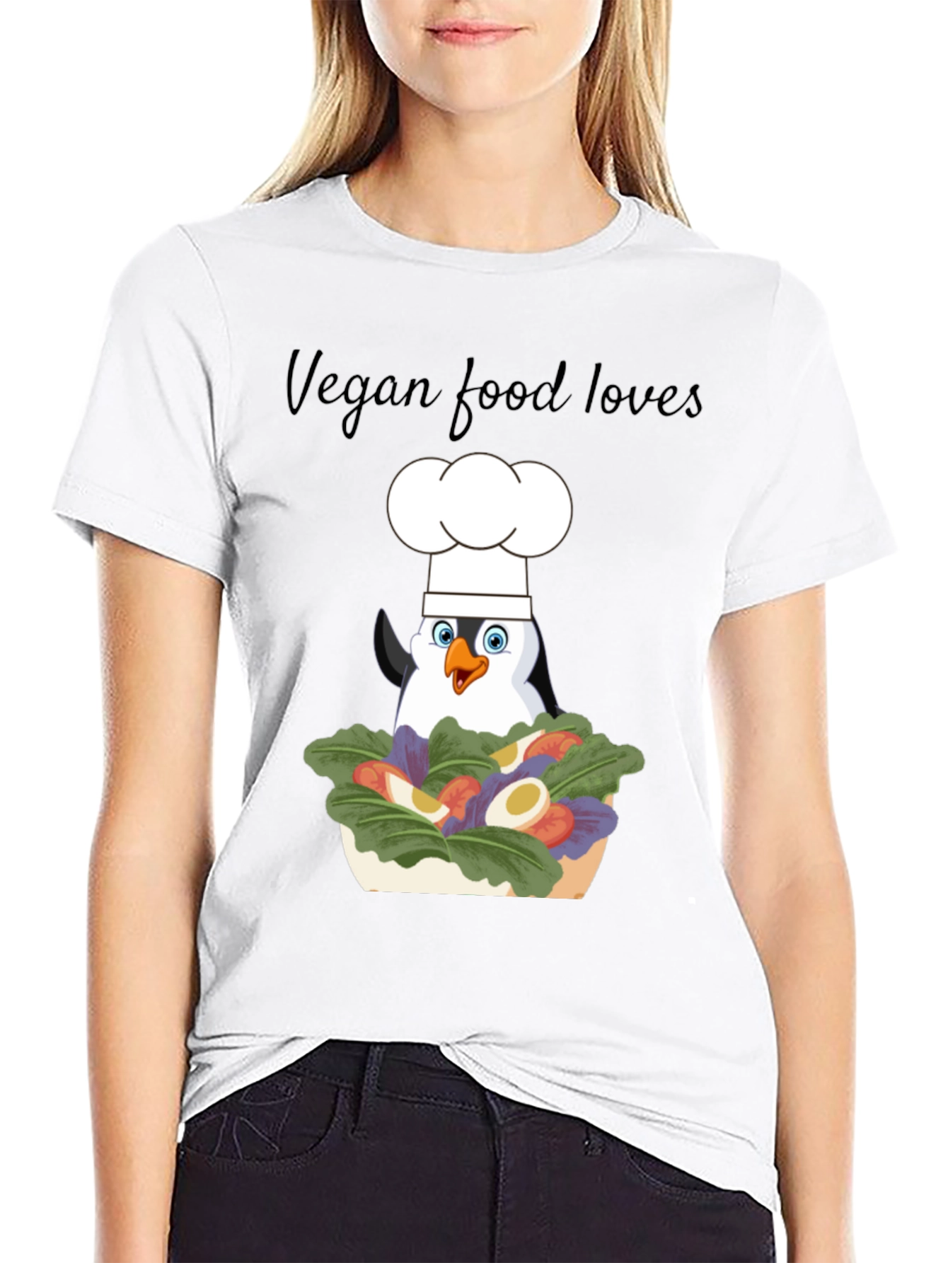 Vegan Penguin Chef Graphic T-Shirt