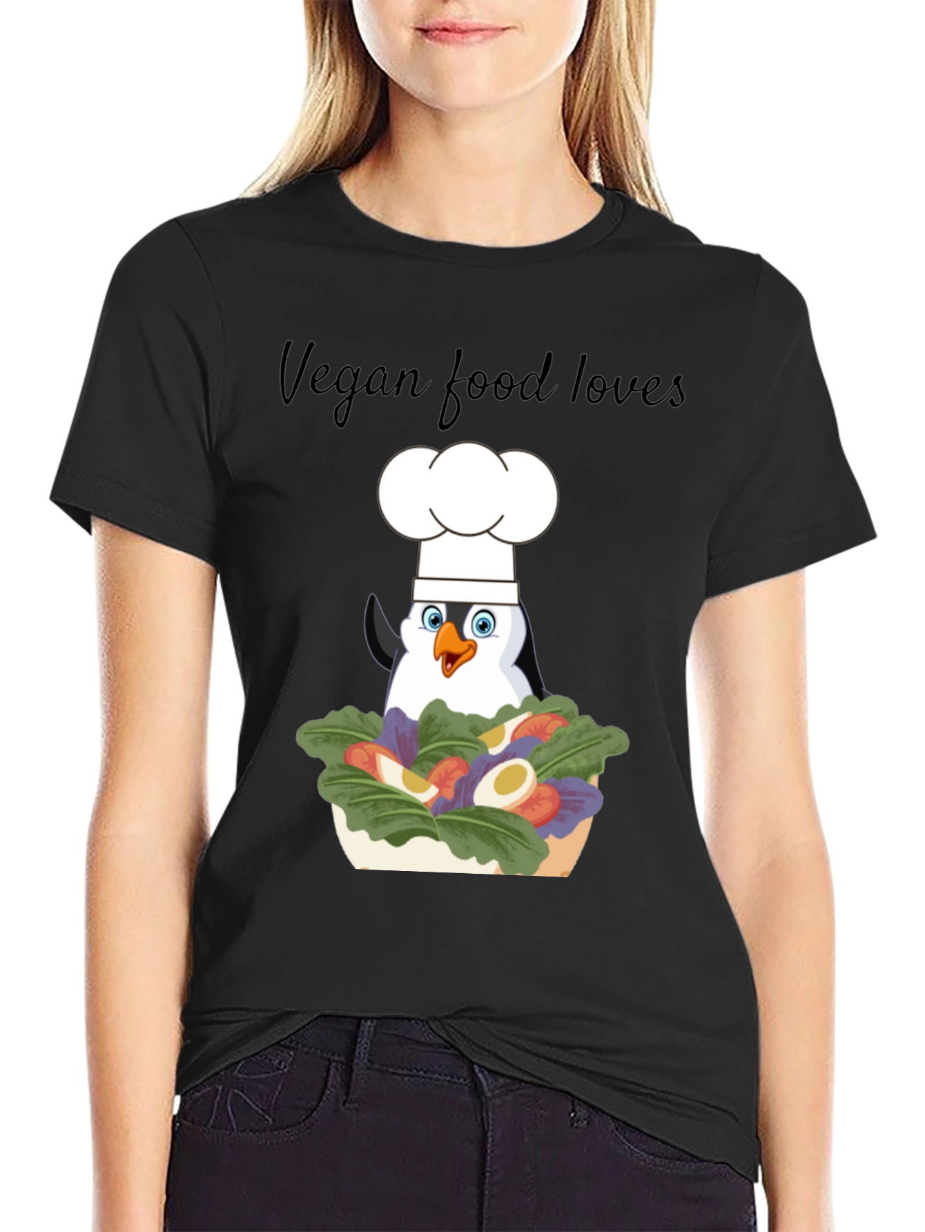 Vegan Penguin Chef Graphic T-Shirt