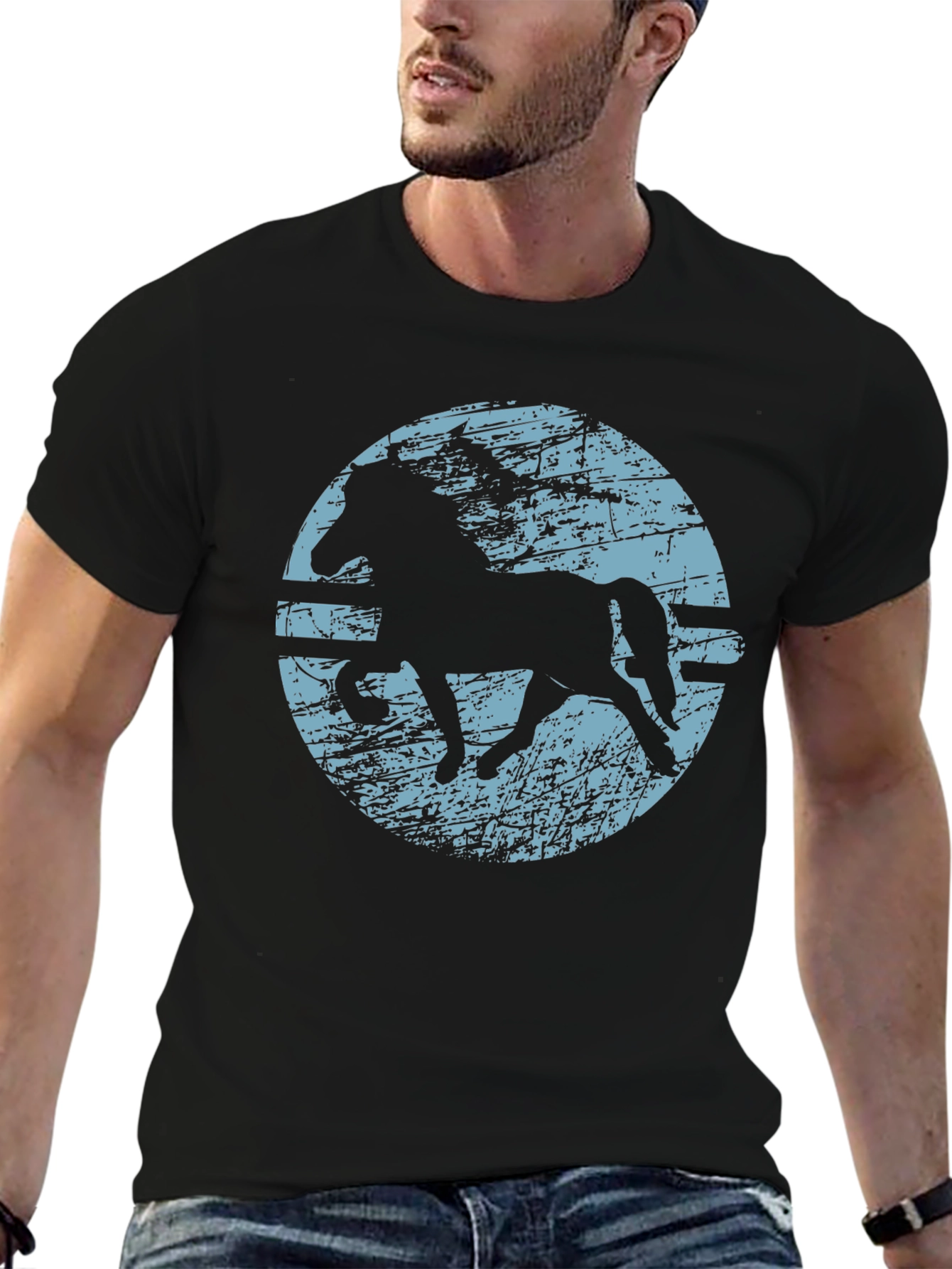 Horse Silhouette Graphic T-Shirt - Black
