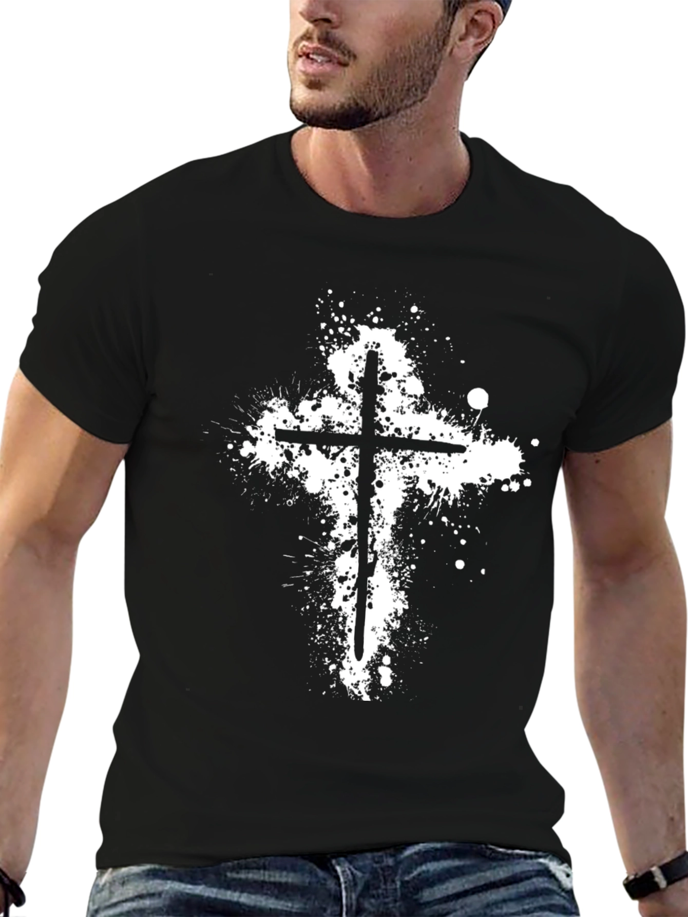 Grunge Cross T-Shirt - Black Cotton Blend