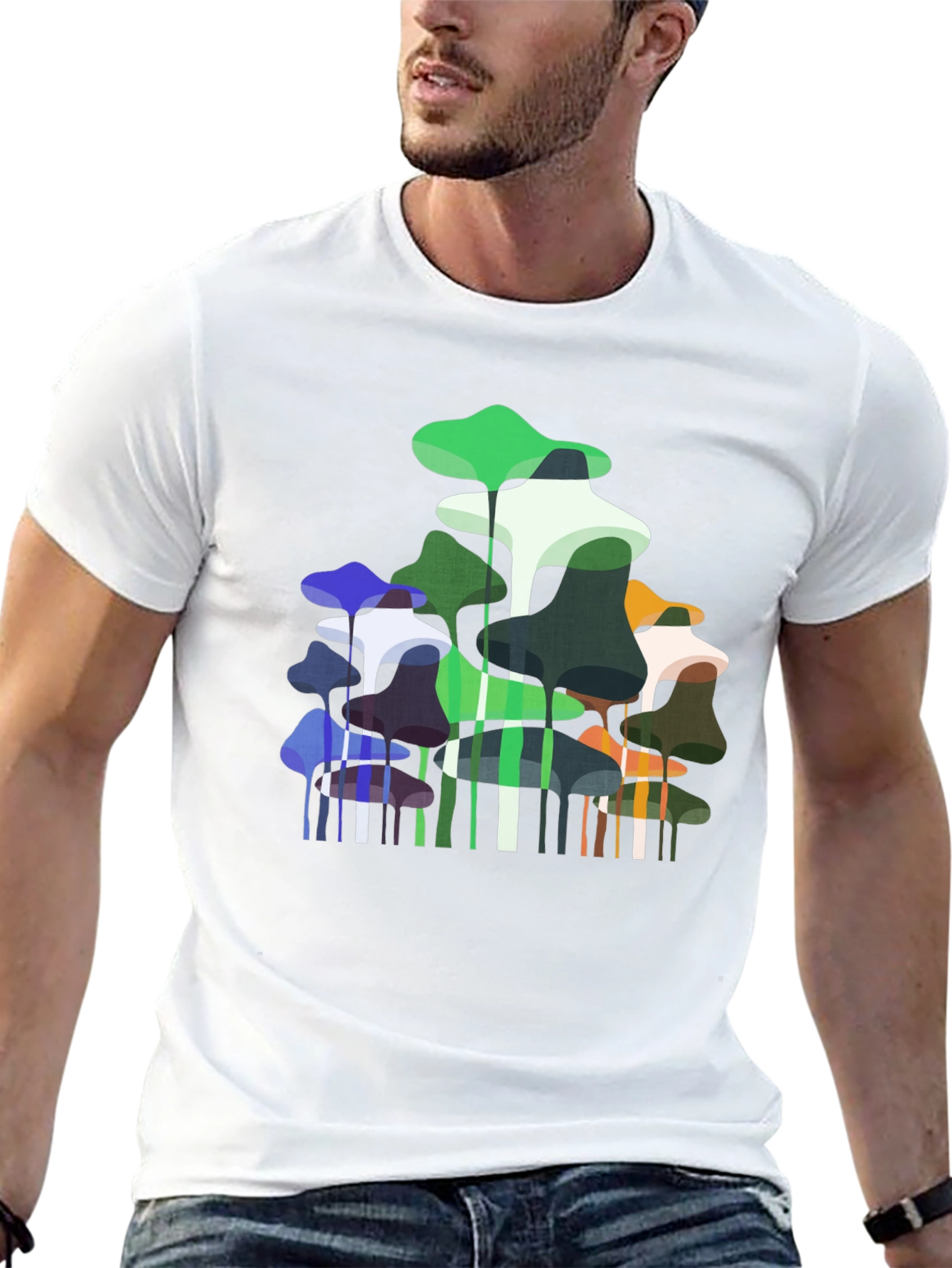 Abstract Mushroom Print Black T-Shirt