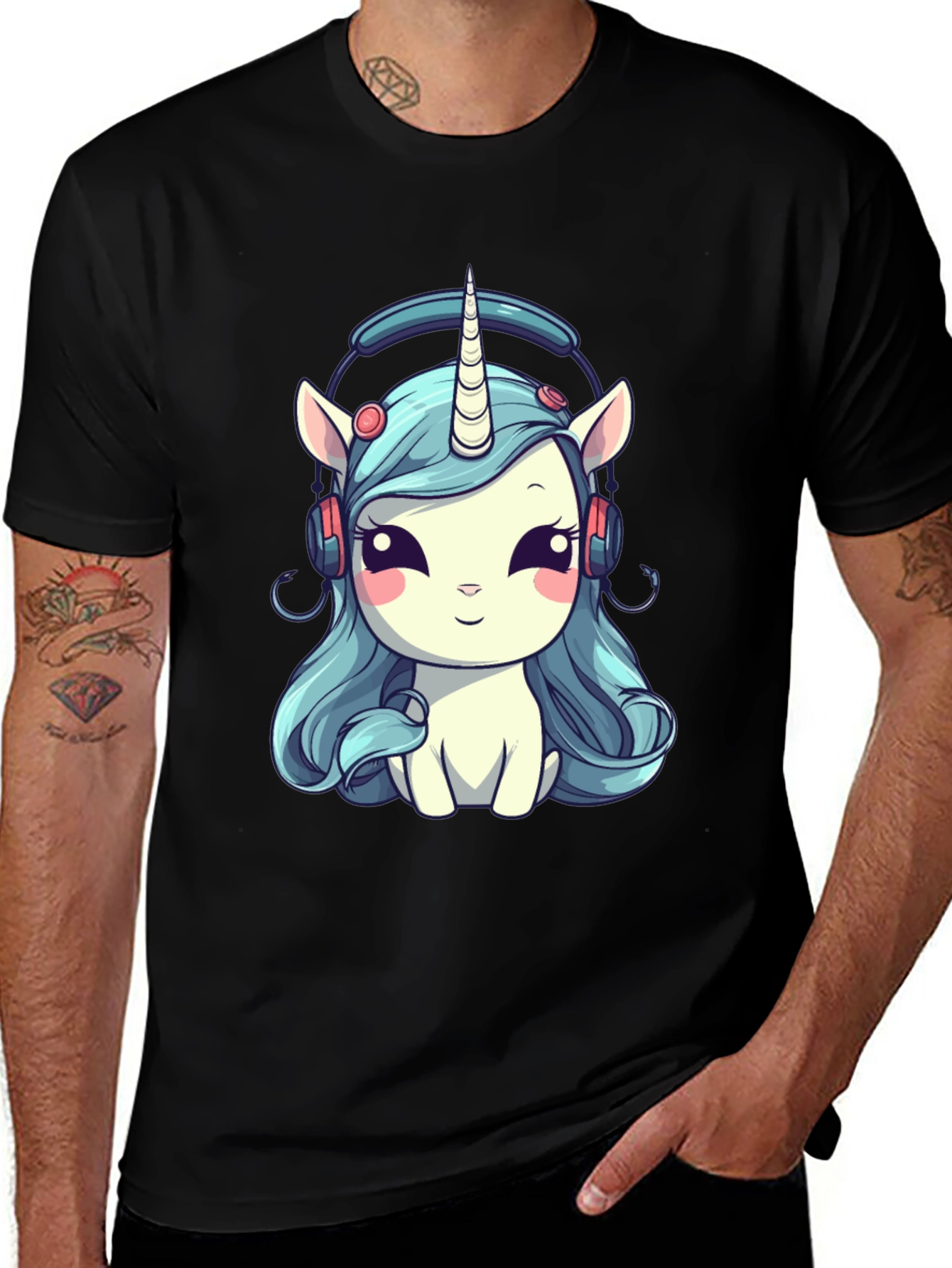 Unicorn Headphone Graphic Tee - Black