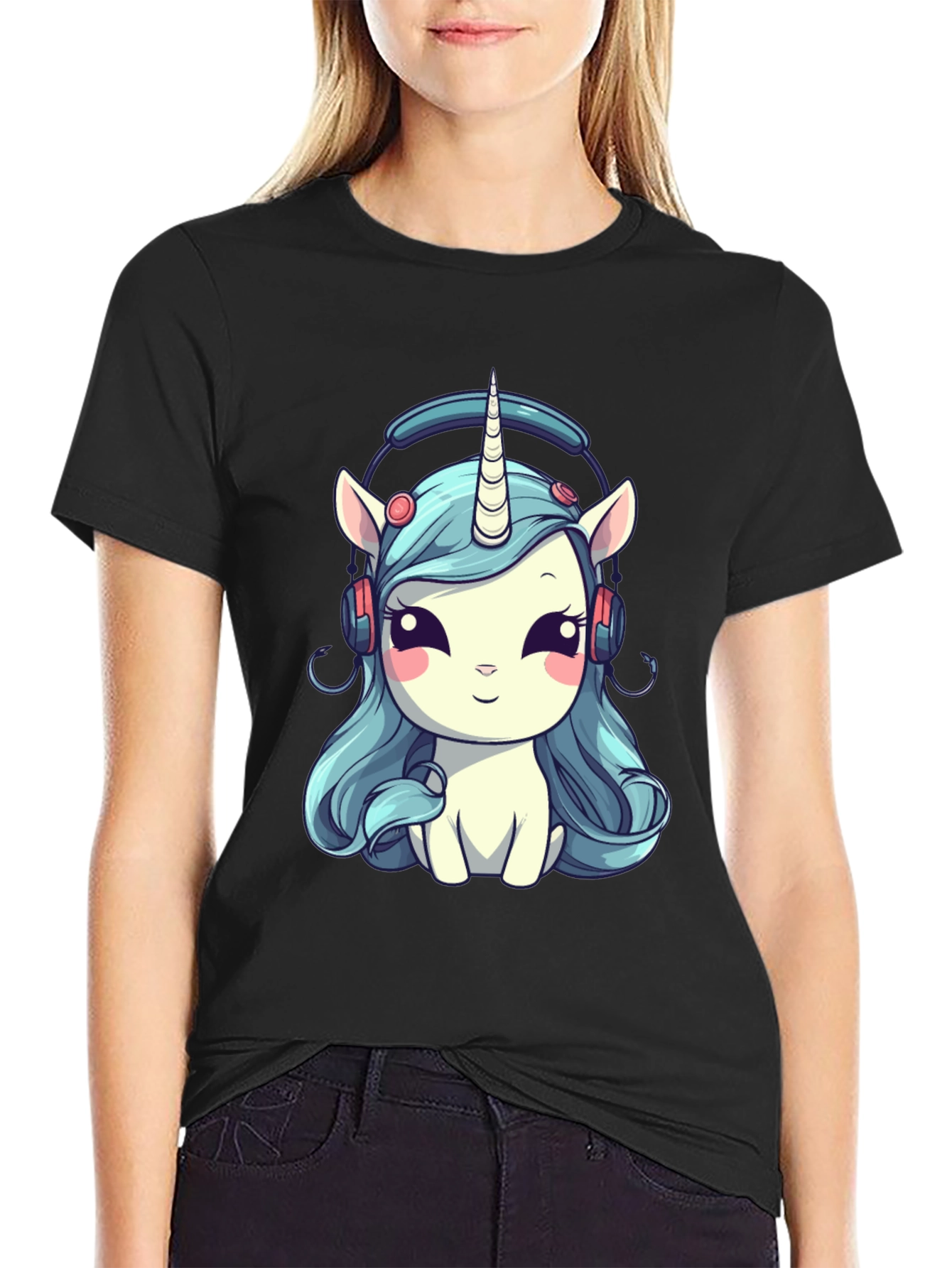 Unicorn Headphone Graphic Tee - Black