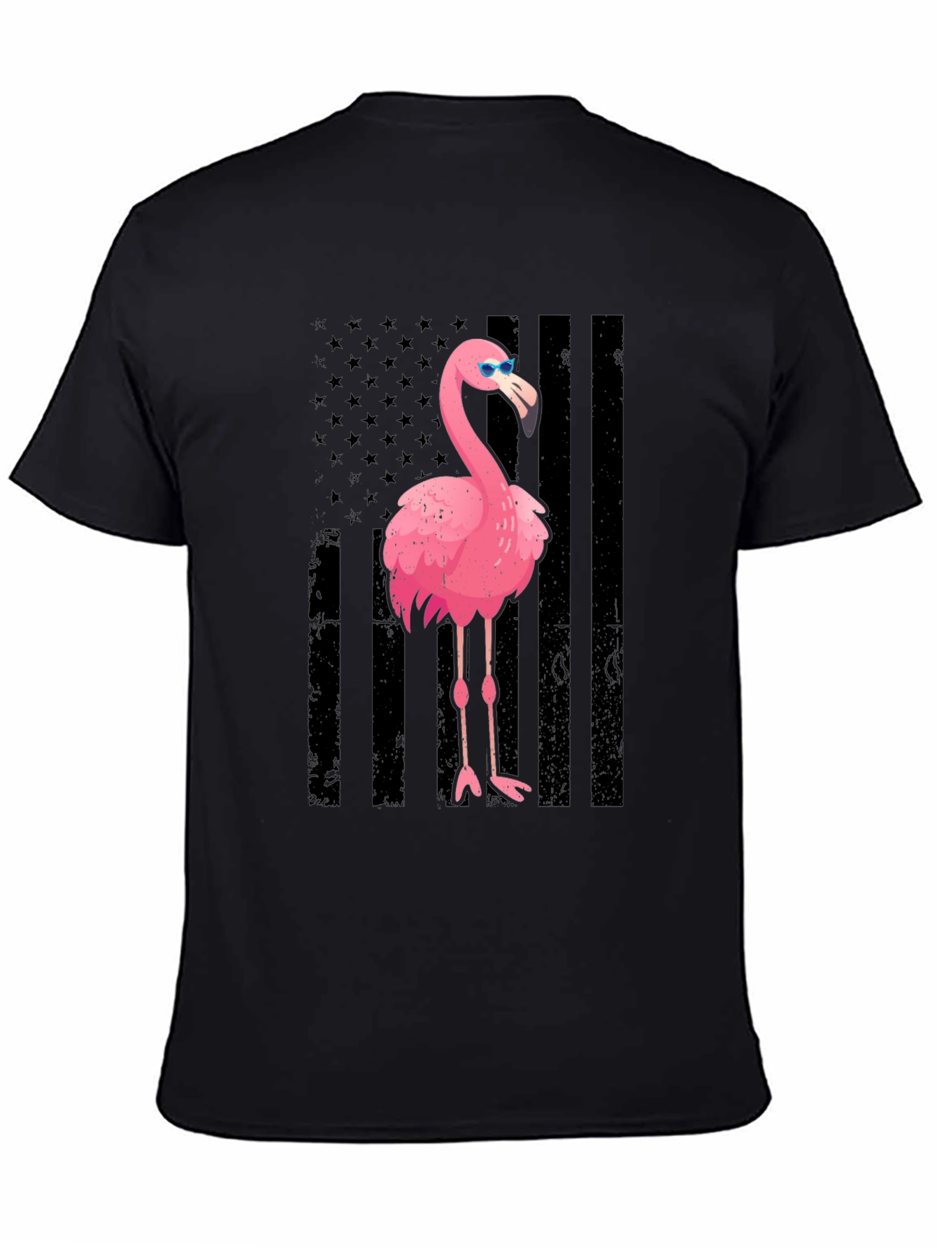 Flamingo American Flag Graphic Tee - Black