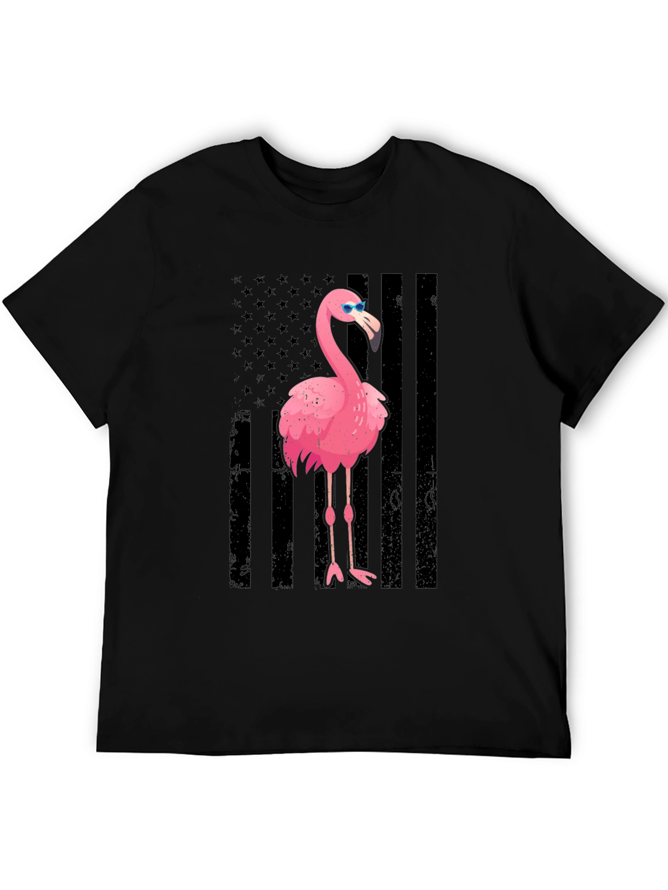 Flamingo American Flag Graphic Tee - Black