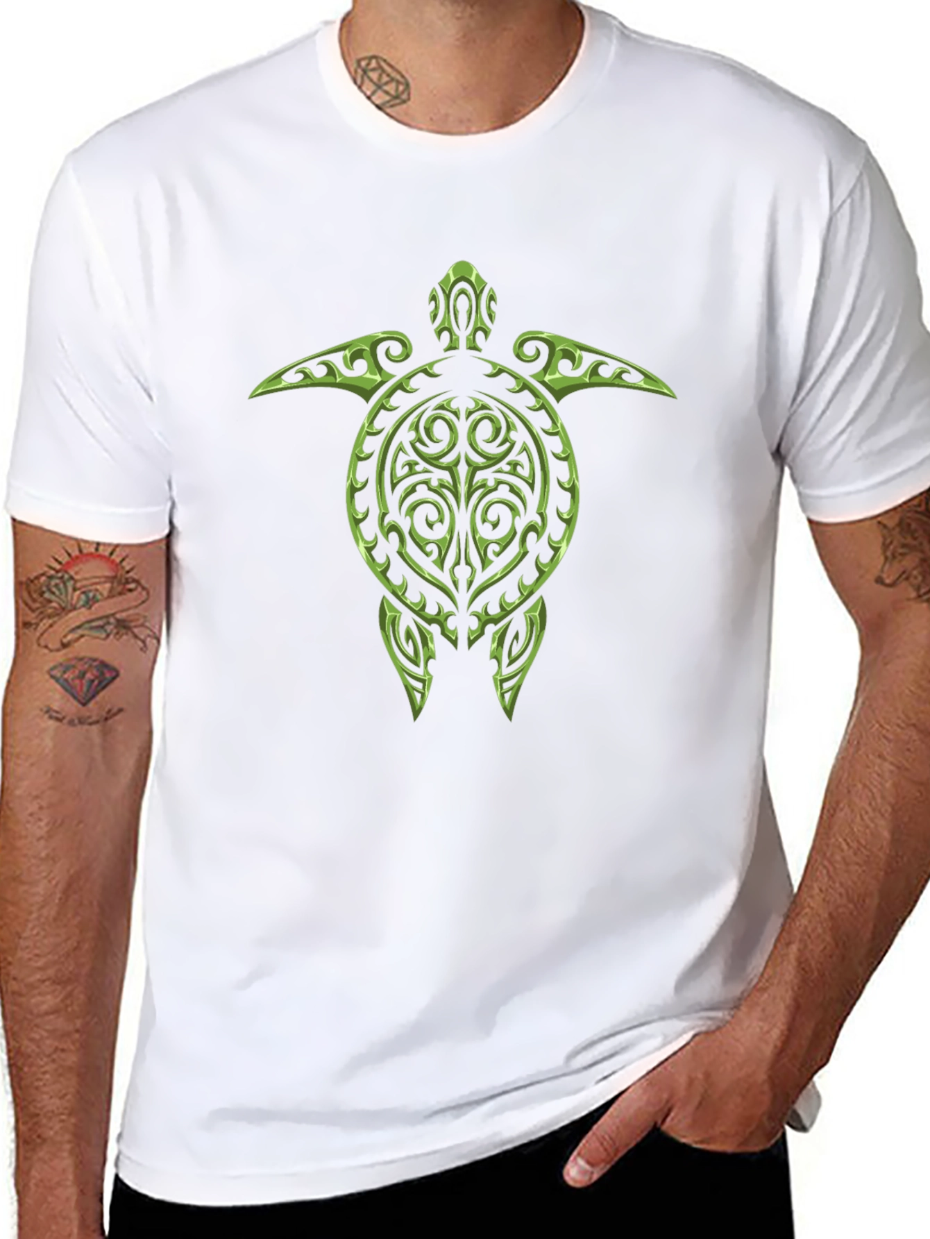 Tribal Turtle Graphic Tee - Black Cotton T-Shirt
