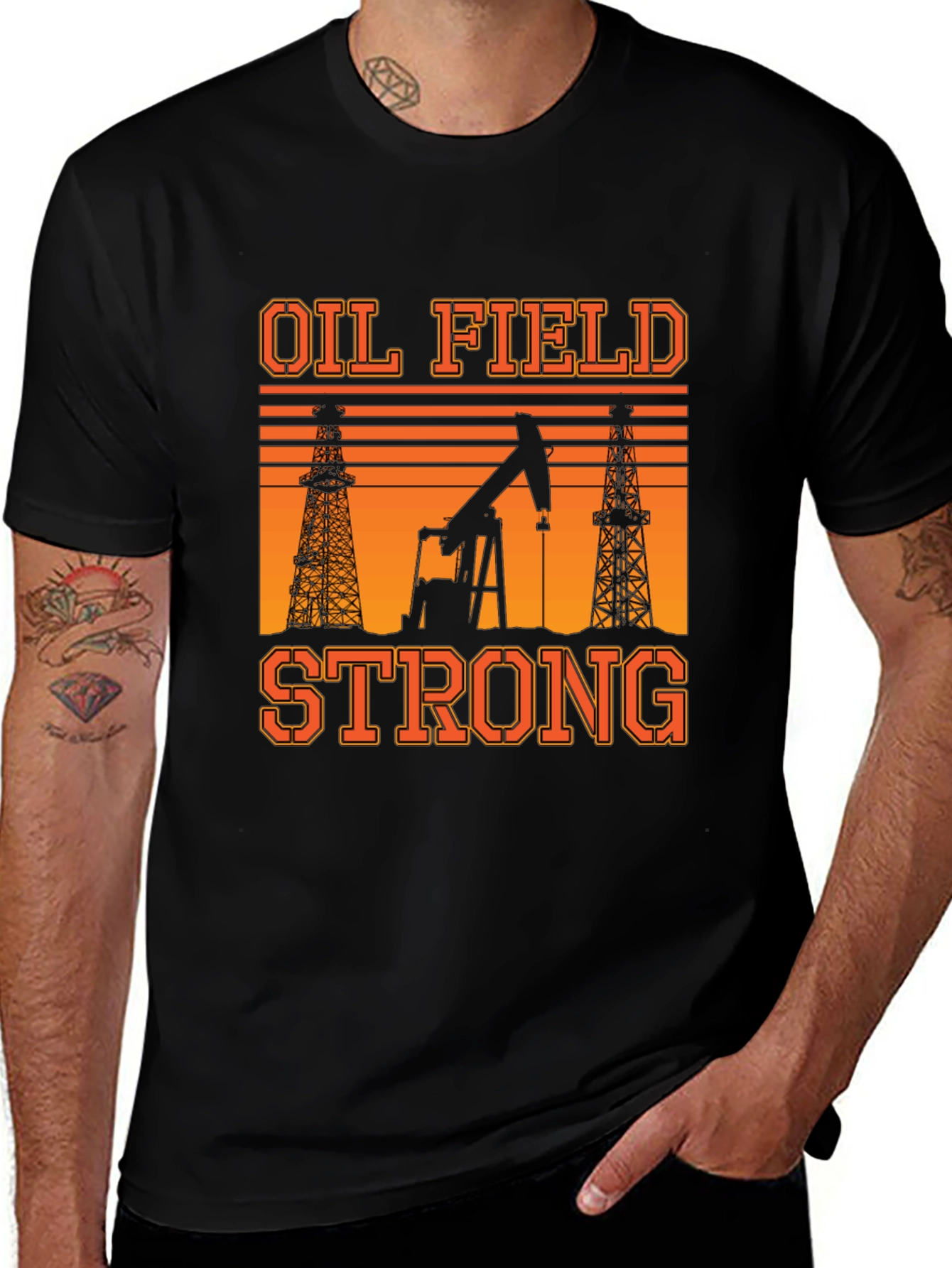 Oil Field Strong T-Shirt: Black Graphic Tee