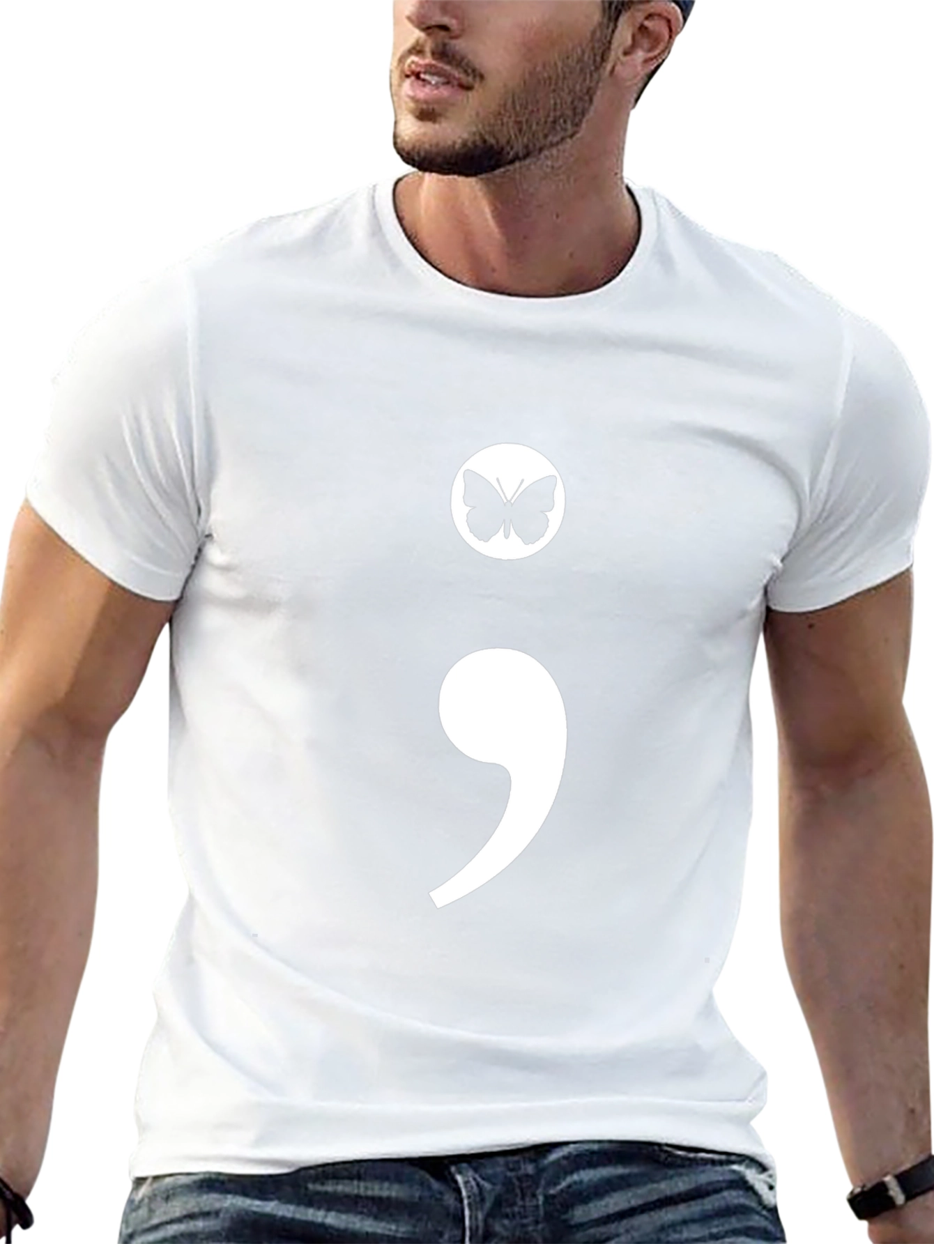 Semicolon Butterfly Graphic Tee - Black Casual T-Shirt