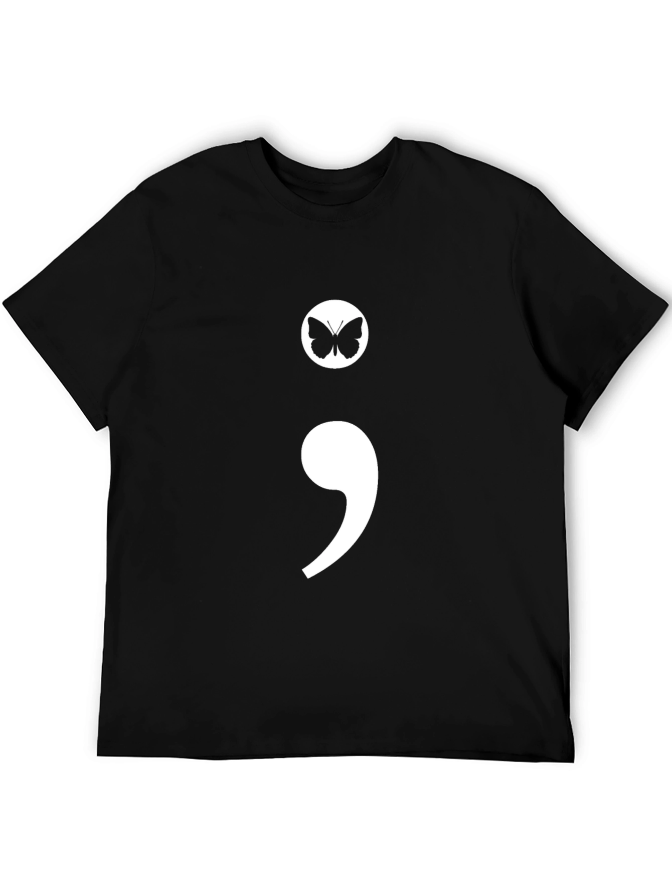 Semicolon Butterfly Graphic Tee - Black Casual T-Shirt